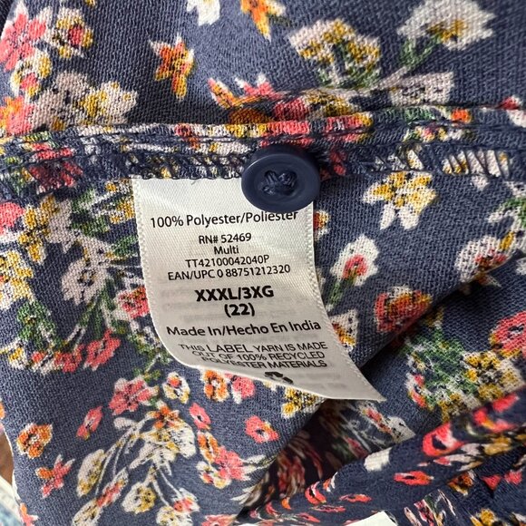 NWT Time And Tru Blue Floral Long Sleeve Short Tiered Dress XXXL 22 - Picture 3 of 5